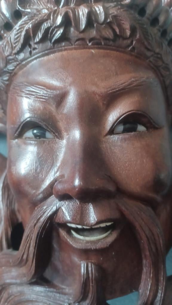 Antiek Chinees houtsnijwerk masker met draken, Ophalen of Verzenden