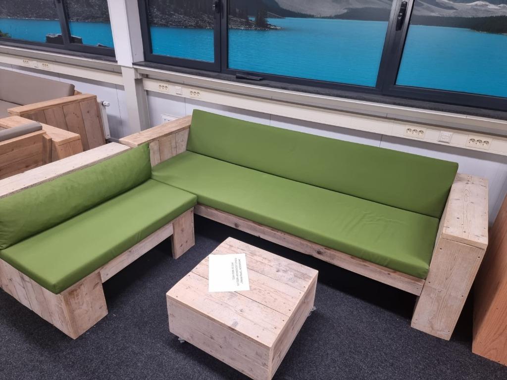STEIGERHOUT SHOWROOM LEEGVERKOOP TOT WEL 80% KORTING TUINSET, Gebruikt, Steigerhout, Ophalen of Verzenden, Eettafel