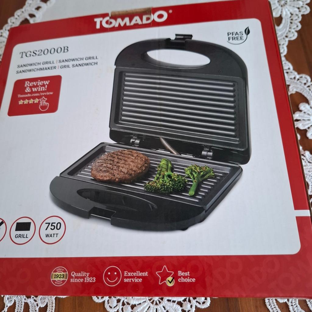 Tomado TGS2000B Grill & Sandwichmaker 750W PFAS-vrij, Witgoed en Apparatuur, Contactgrills, Ophalen of Verzenden