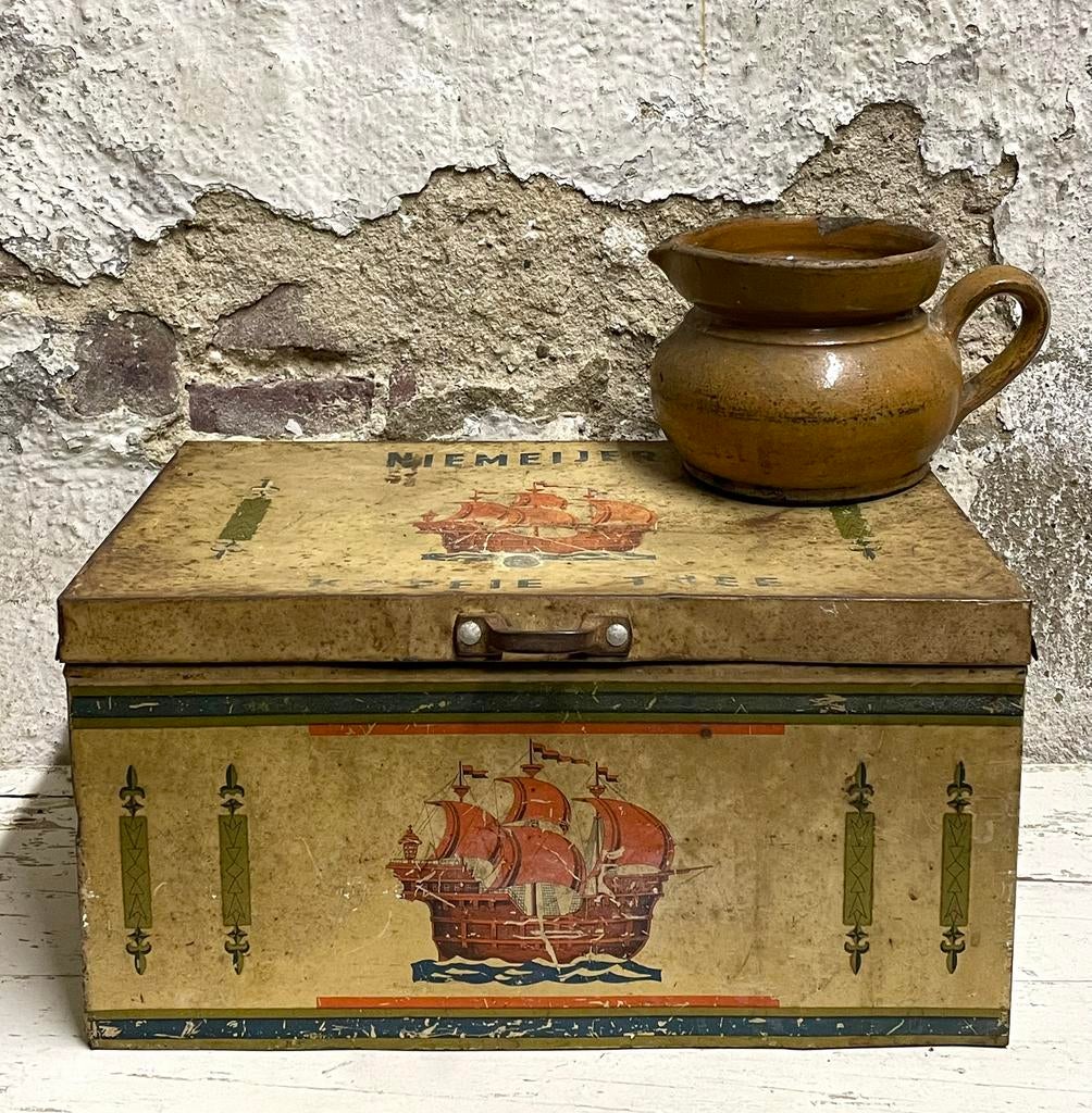 Brocante oud Niemeijer winkelblik / blik, Ophalen of Verzenden