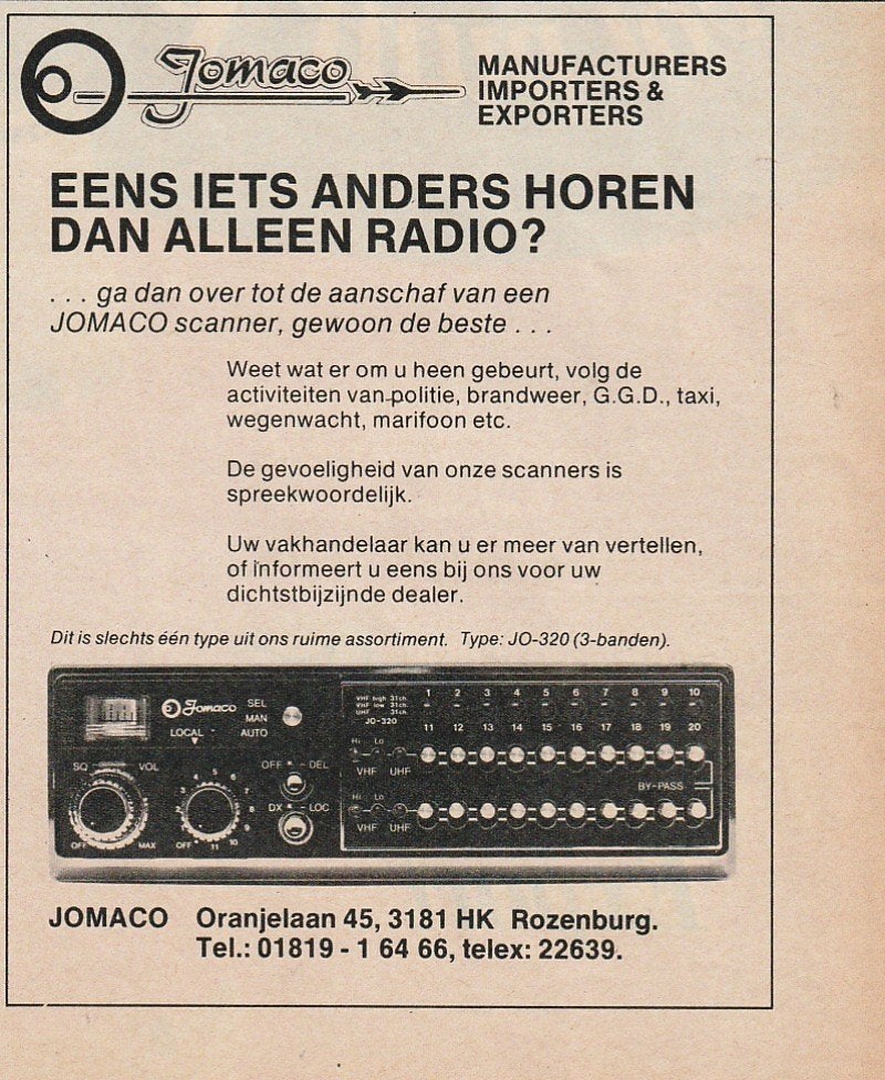 Retro reclame 1980 Jomaco scanner van politie Rozenburg, Verzenden, Overige typen