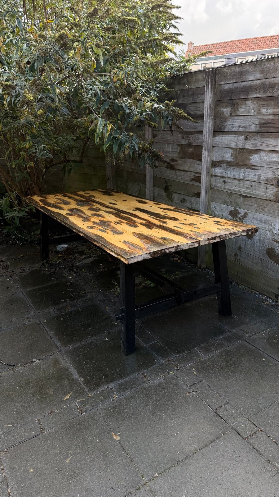 Massief houten tafel (opknapper) 235x100 cm, Ophalen, Gebruikt, 100 tot 150 cm, 200 cm of meer