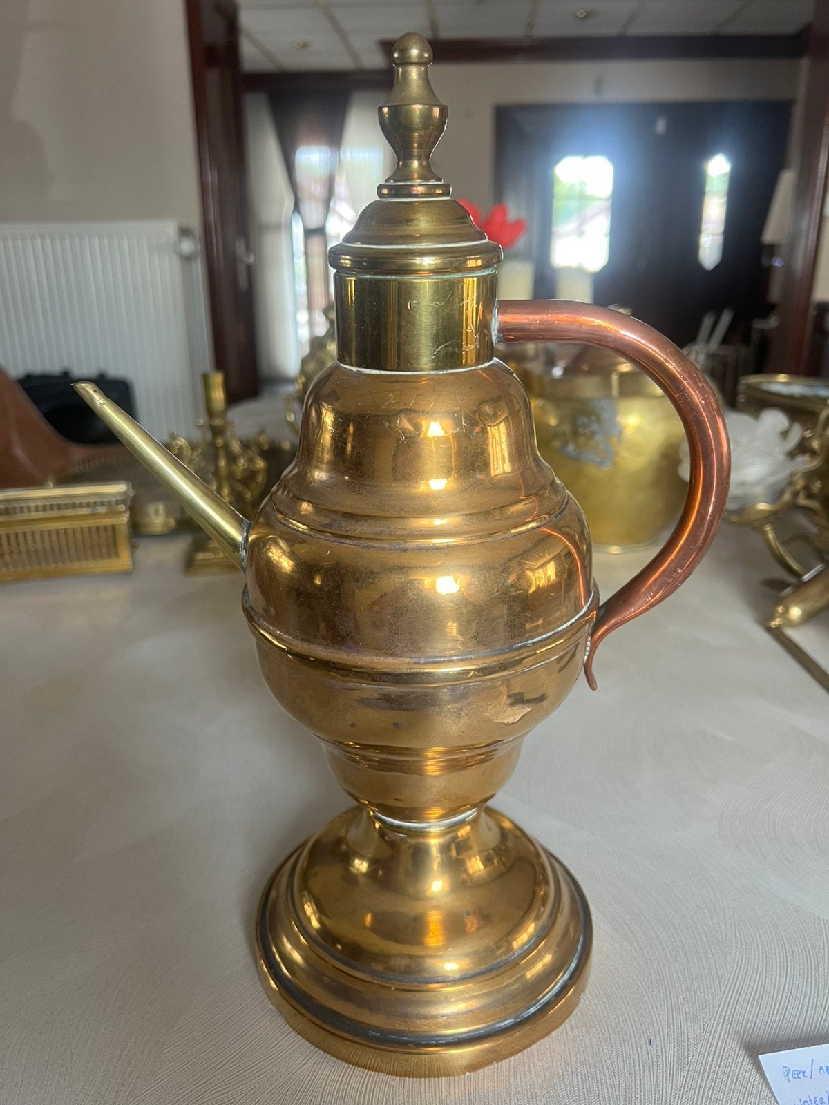 Koper/Messing schenkkan - olielamp model, Ophalen, Koper