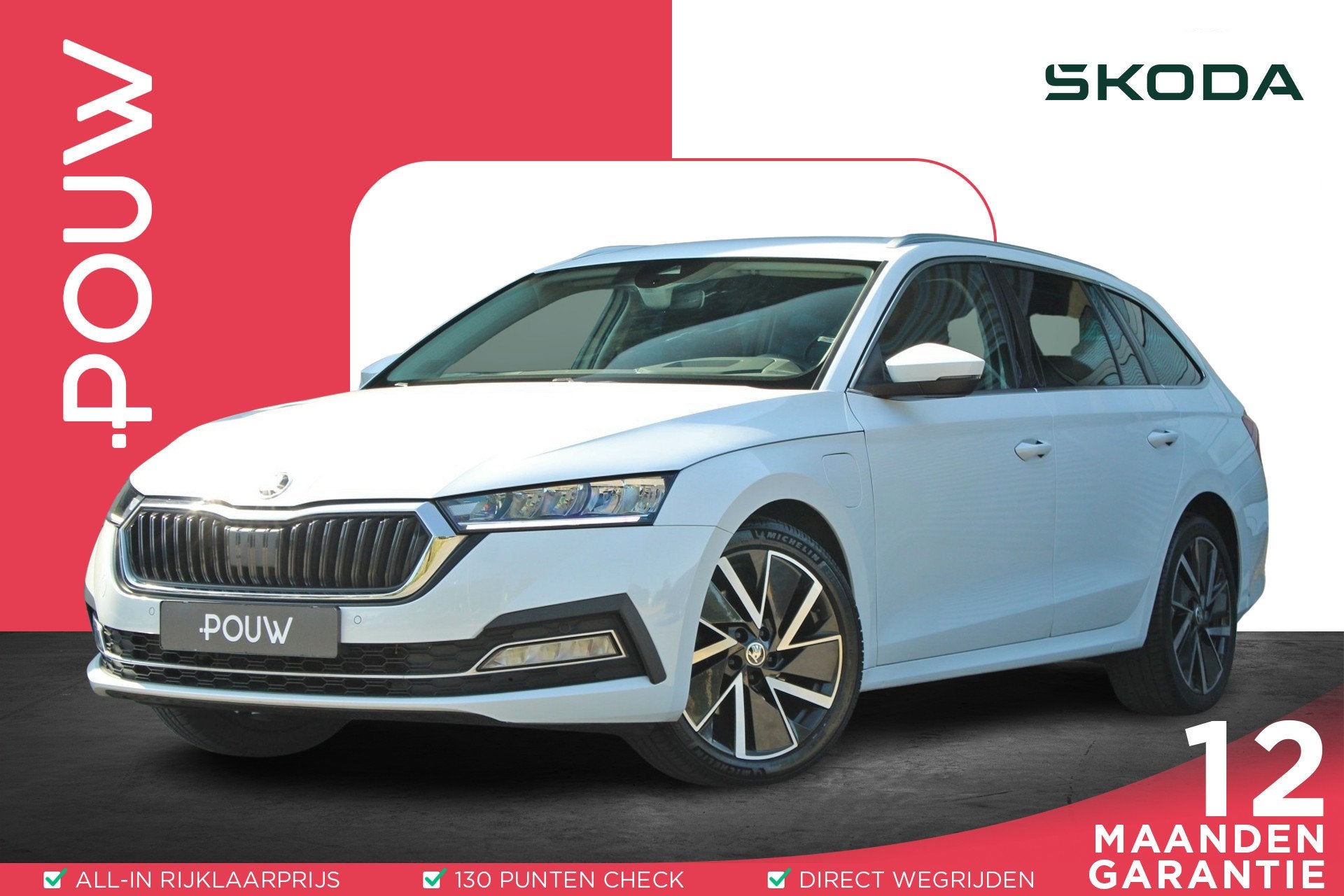 Skoda Octavia Combi 1.4 TSI 204pk iV PHEV Business Edition |, Auto's, Skoda, 12 maanden, Stof, Gebruikt, Wit
