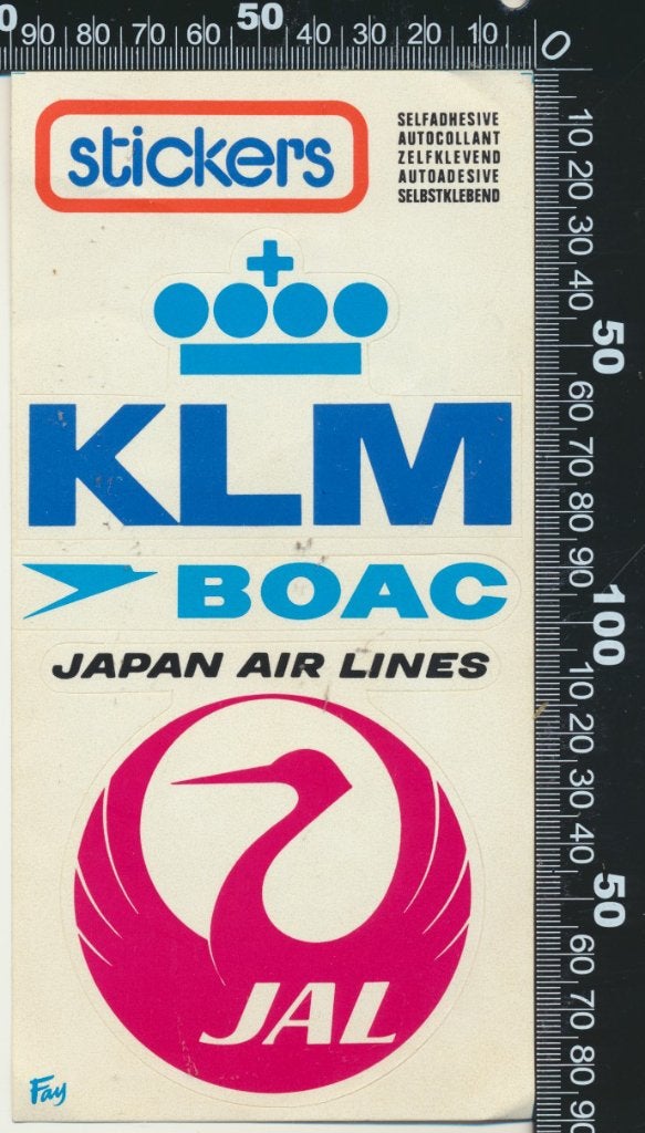 Sticker: KLM - Boac - Japan Air Lines, Verzenden, Zo goed als nieuw, Bedrijf of Vereniging