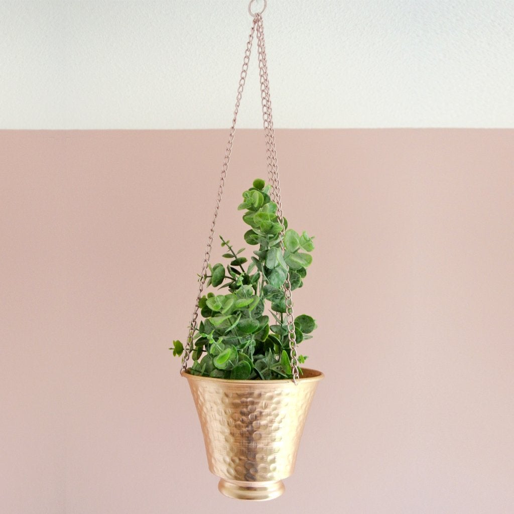 vintage HANGPOT hanger aluminium roze planten urban jungle, Gebruikt, Rond, Ophalen of Verzenden, Minder dan 25 cm