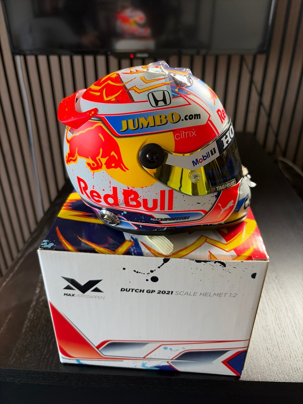 Max Verstappen Dutch GP 2021 Schaalhelm 1:2, Ophalen of Verzenden, Zo goed als nieuw, Formule 1