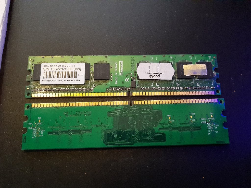Transcend 512MB DDR2-533 Mhz RAM Geheugenmodules (2 stuks), Ophalen of Verzenden, DDR2, Desktop, Gebruikt