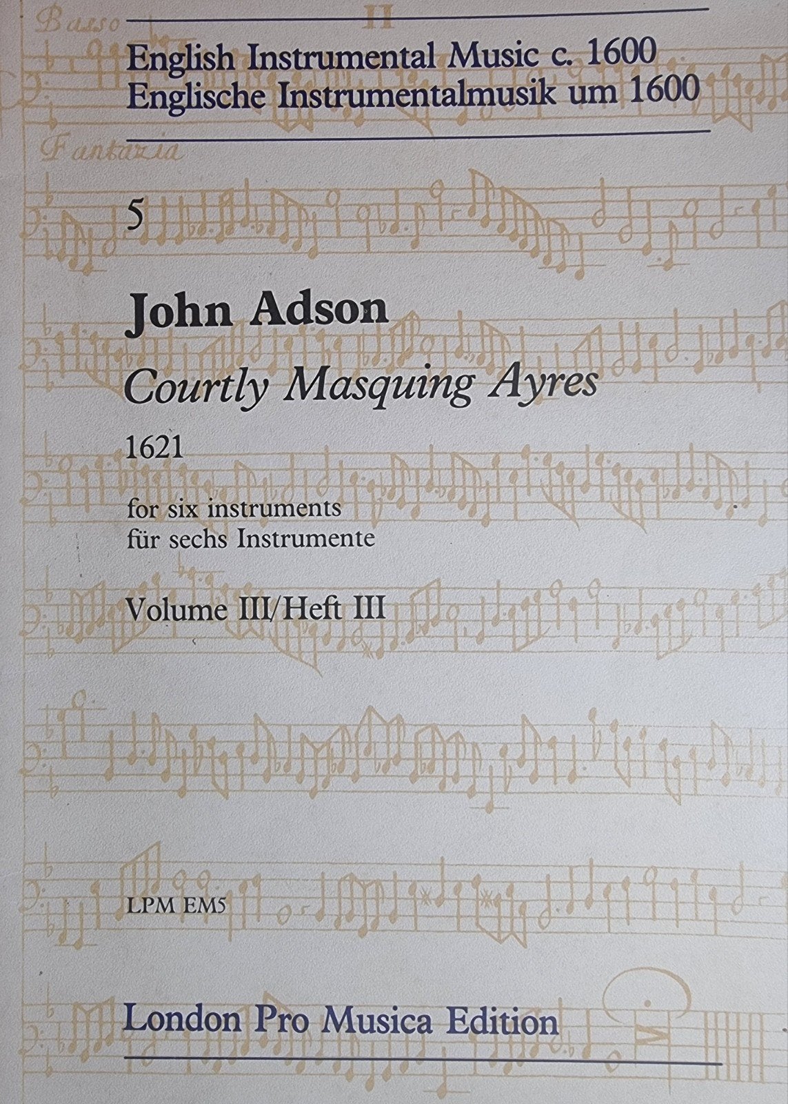 John Adson - Courtly Masquing Ayres (1621) - Deel III V37, Verzenden, Klassiek, Zang, Zo goed als nieuw