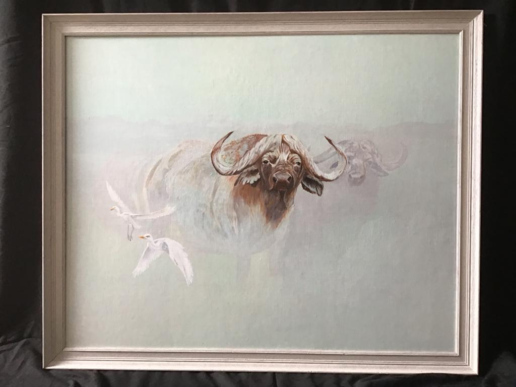 Buffels in de mist. 95x77 cm, Ophalen