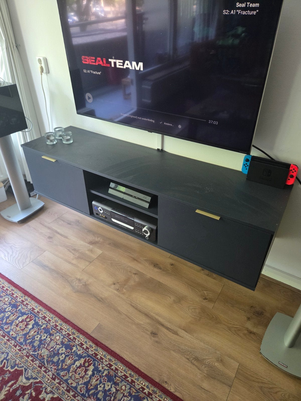 petrol/blauw tv-meubel - 150 cm breed, Ophalen, Gebruikt, 150 tot 200 cm, Minder dan 100 cm