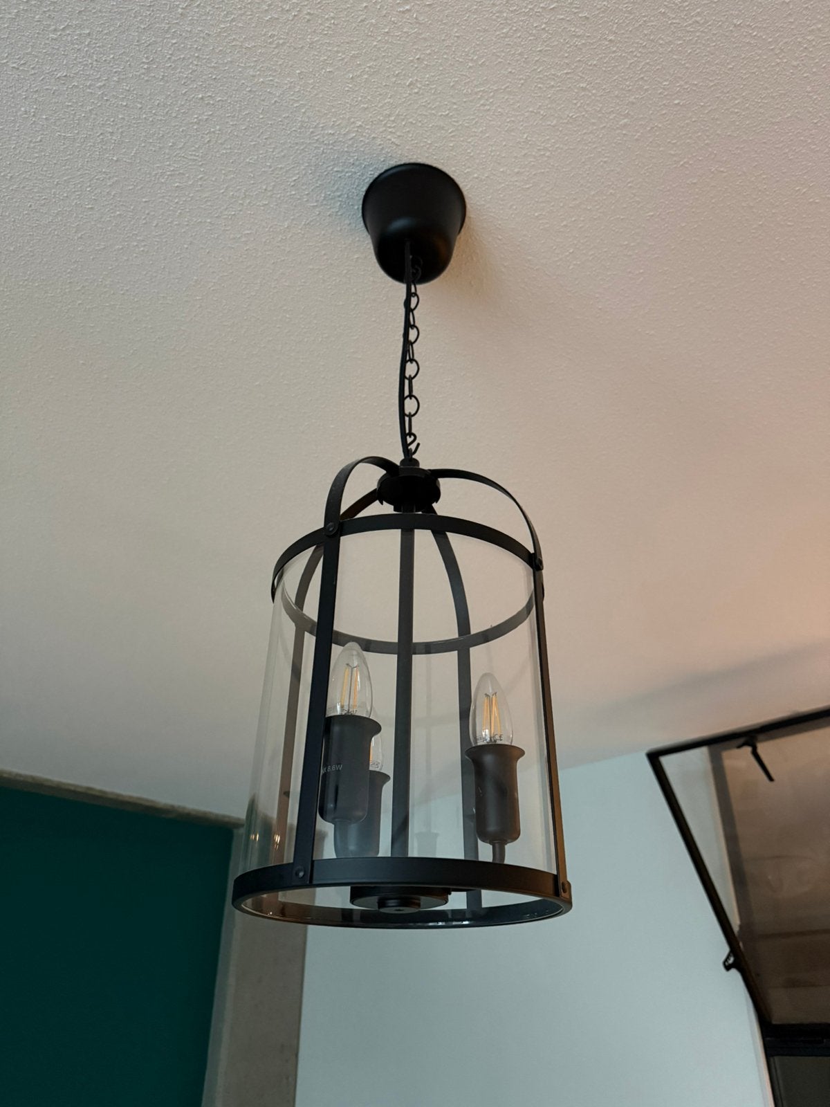 IKEA GALJON zwarte hanglamp met glas – 3 lichtpunten, Ophalen, Zo goed als nieuw, Glas