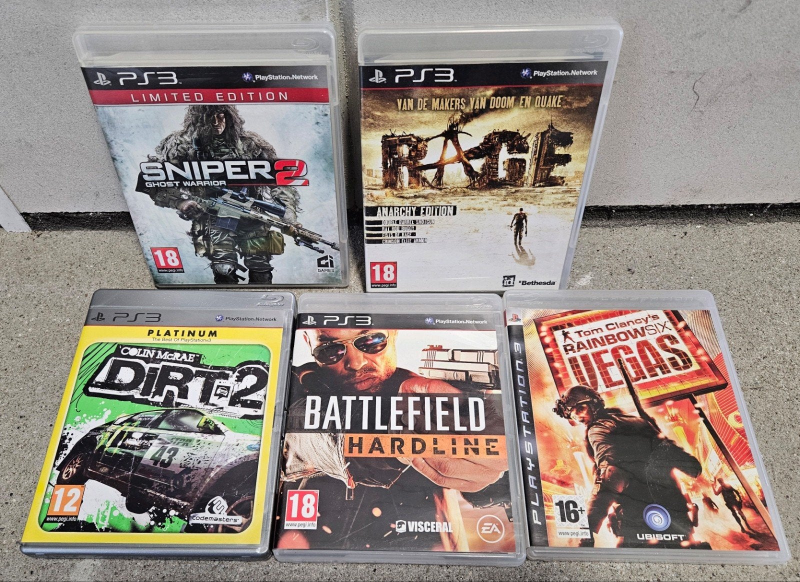 Set van 5 PlayStation 3 games o.a. DiRT 2, Battlefield, Rage, Ophalen, Gebruikt, Vanaf 18 jaar, Shooter