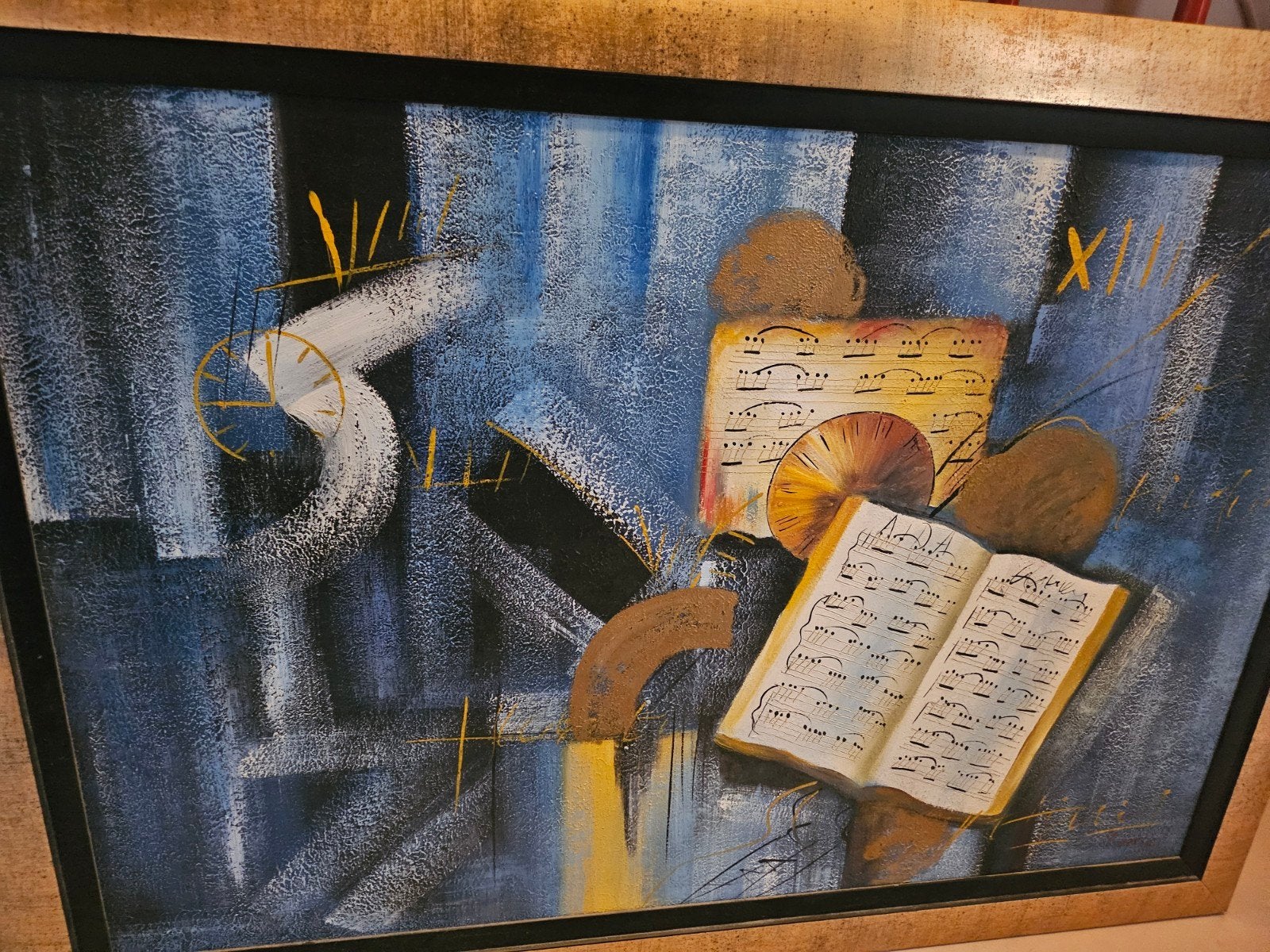 Abstract Schilderij met Muzieknoten en Klokdetails, Ophalen