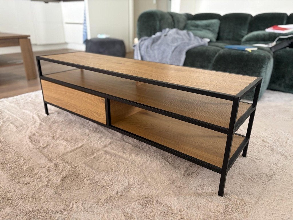 Tv meubel warm oak color 120x33x40cm, Huis en Inrichting, Kasten | Televisiemeubels, Ophalen, Gebruikt, 100 tot 150 cm, Minder dan 100 cm