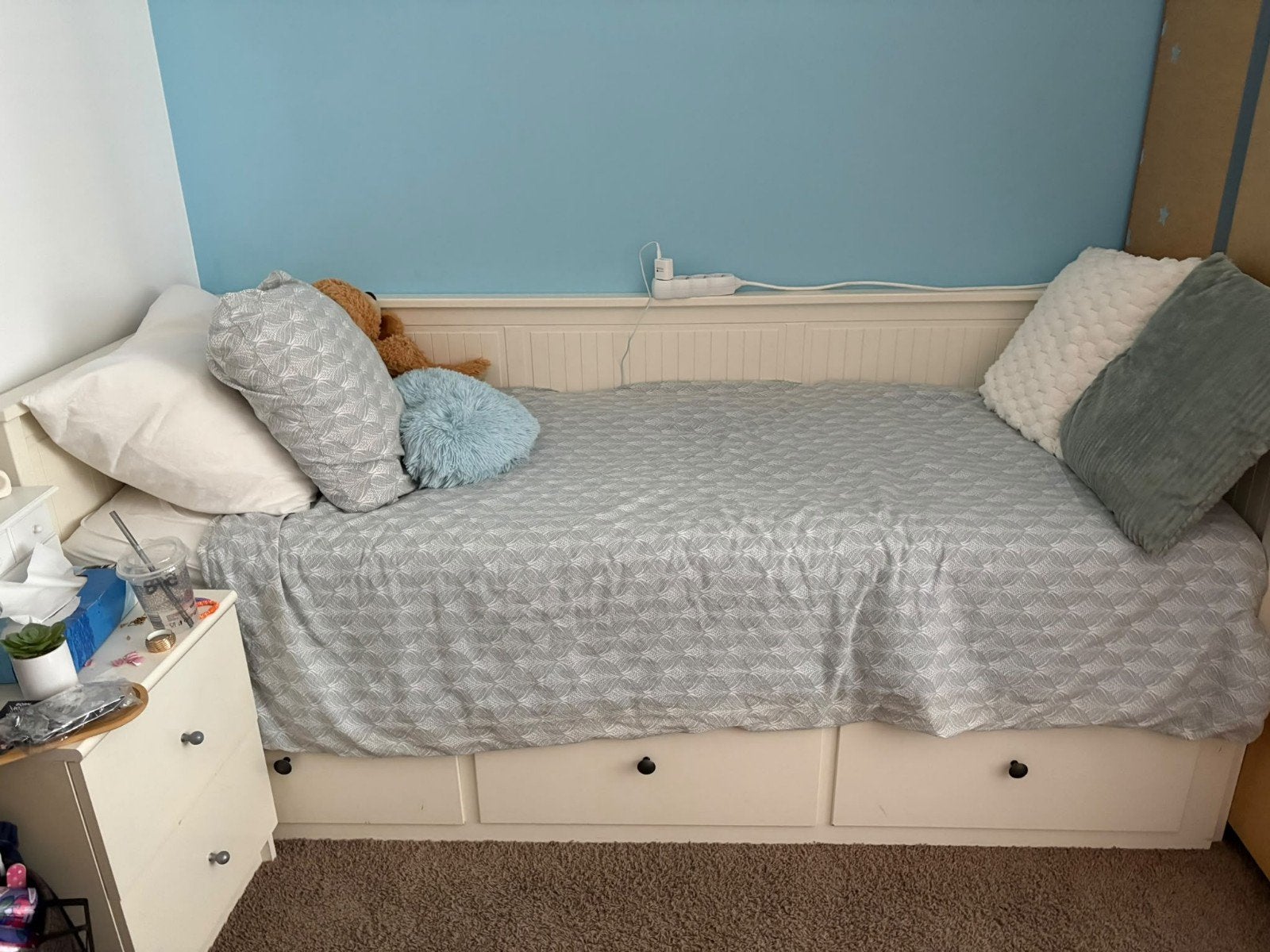 IKEA Hemnes Bedbank met 3 lades - Wit, Ophalen, Modern, Scandinavisch, Wit, Tweepersoons