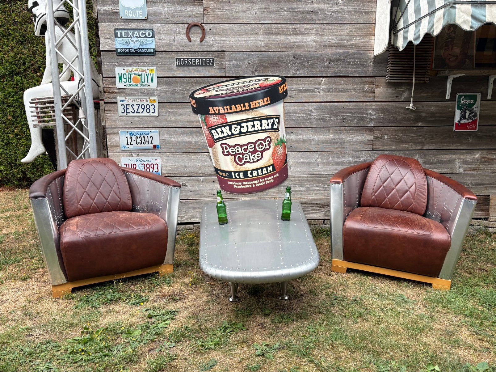 Aviator fauteuil set, echt leder en aluminium., Huis en Inrichting, Ophalen, Zo goed als nieuw, 75 tot 100 cm, 50 tot 75 cm