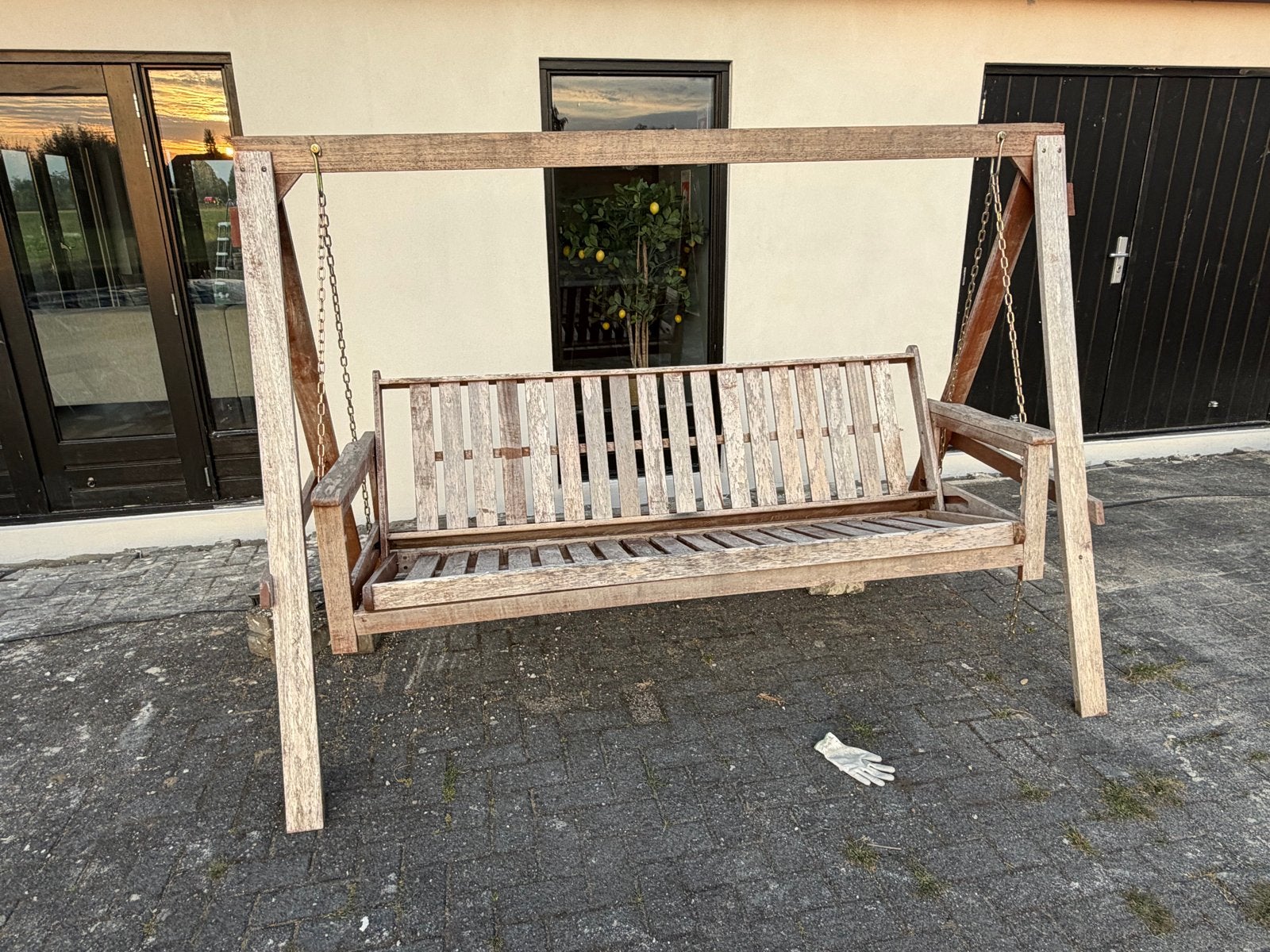 Houten schommelbank met kussens, Ophalen, Gebruikt, Hout, Schommelbank