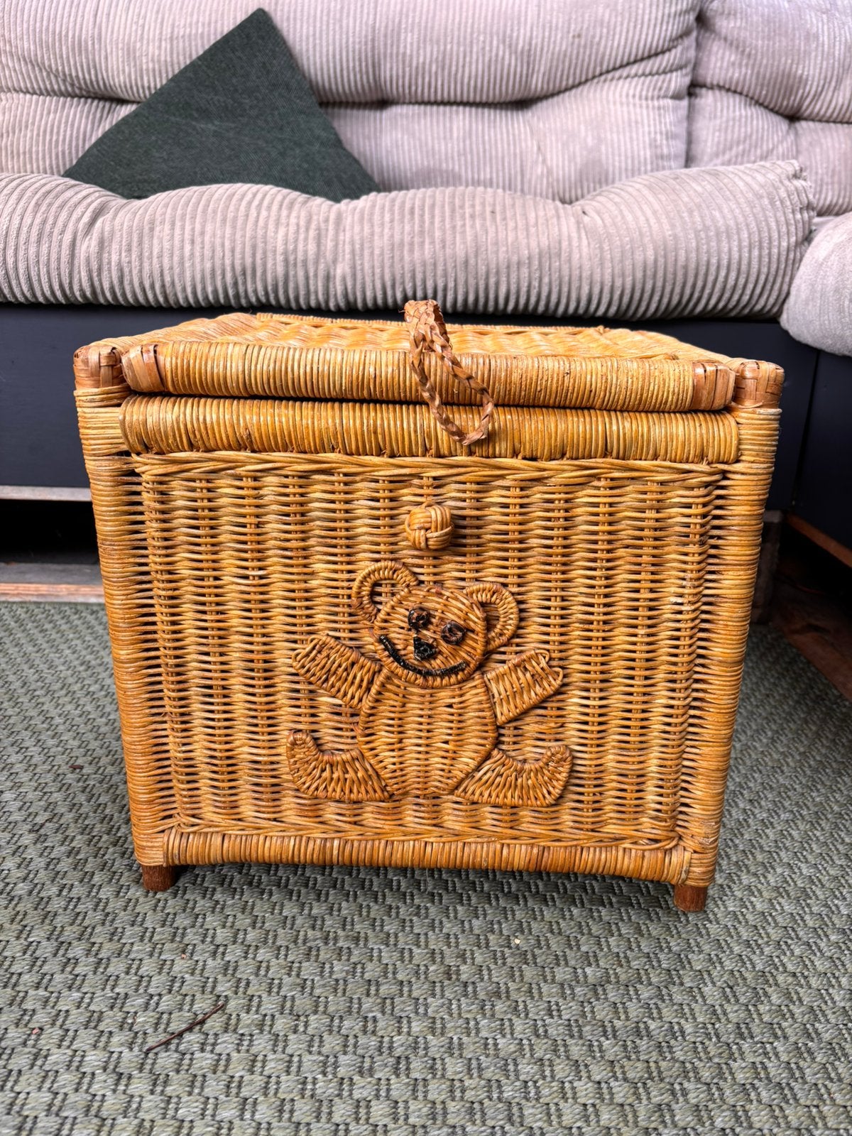 Rotan kinder opbergmand met beer, Huis en Inrichting, Ophalen, Zo goed als nieuw, Rond, Riet