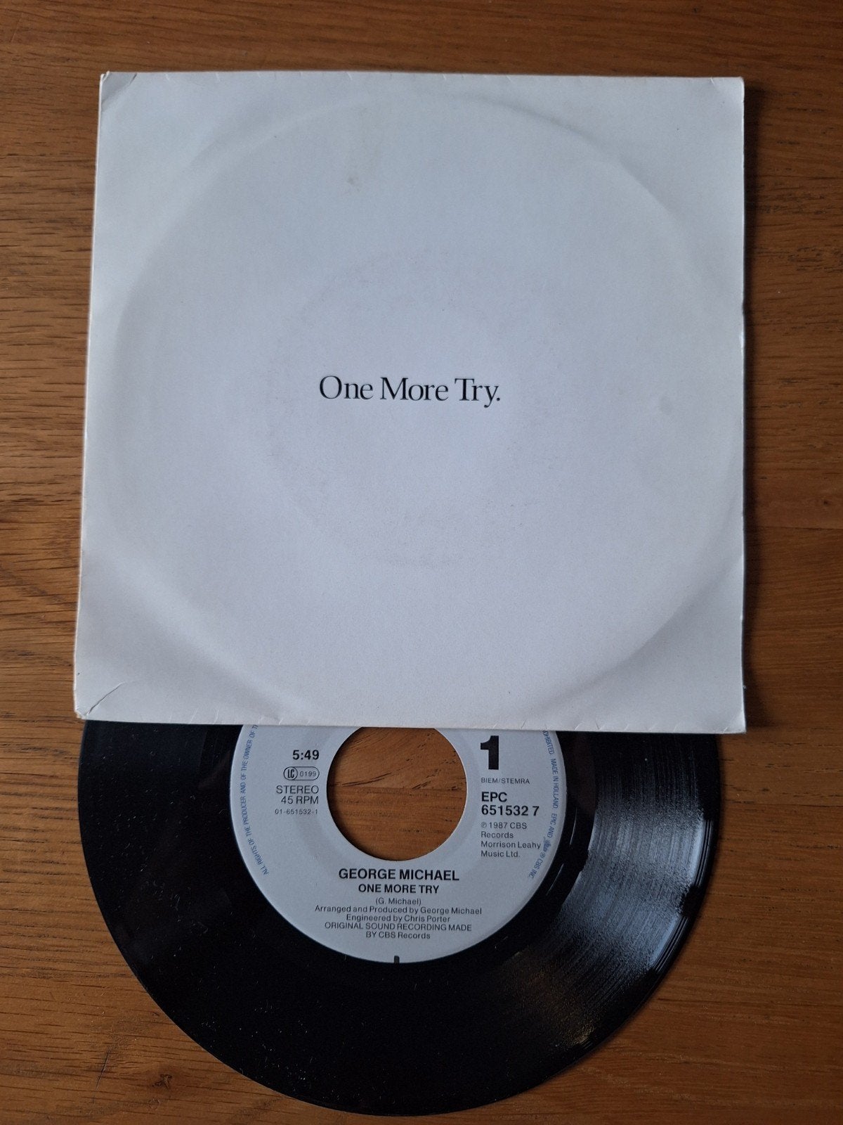 George Michael - One More Try (Vinyl Single), EP, Ophalen of Verzenden, Gebruikt, 7 inch