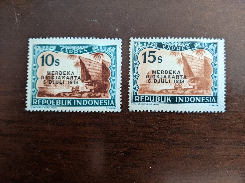 INDONESIE 1949; 2 zegels WEENSE DRUKKEN MET OPDRUK  LEES !, Ophalen of Verzenden, Postfris, Zuidoost-Azië