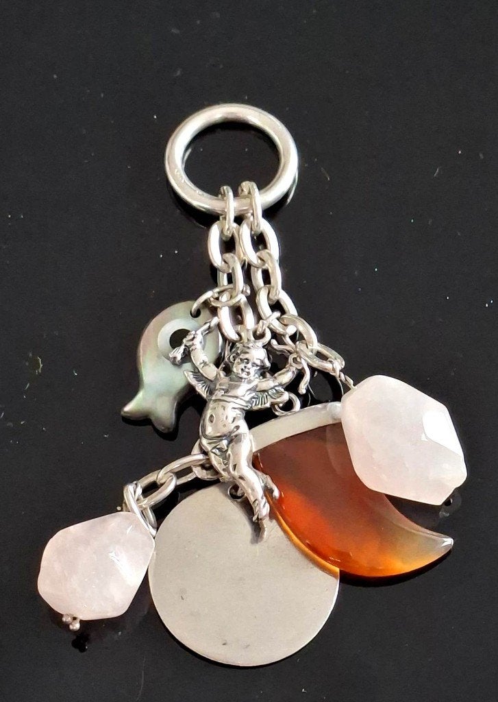 Prachtige Sterling Zilver Edelsteen (Sleutel) Hanger Italië, Ophalen of Verzenden, Zilver, Hanger, Met edelsteen