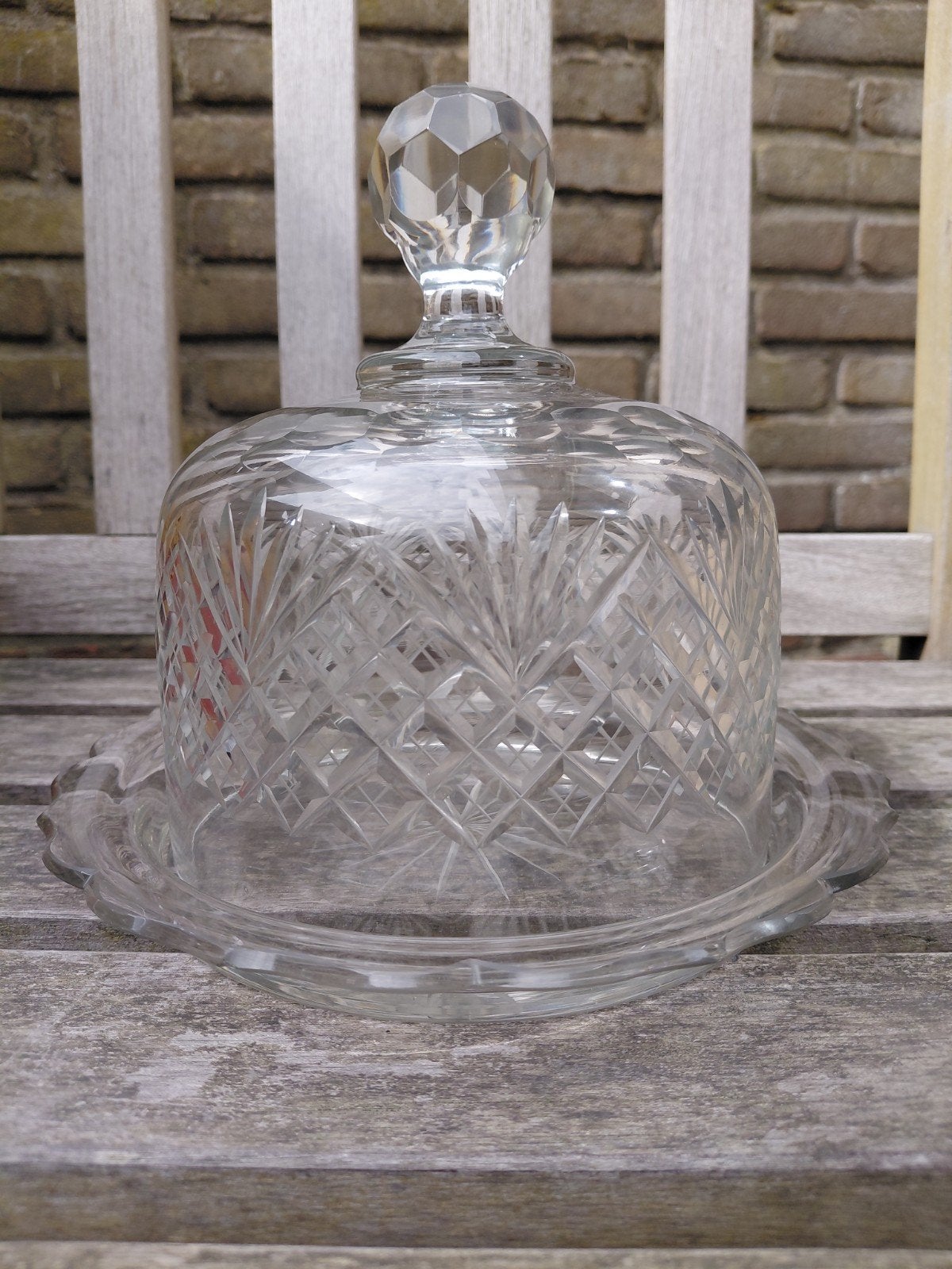 Antieke 19e Eeuwse Kaasstolp van Geslepen Glas/Kristal, Ophalen of Verzenden
