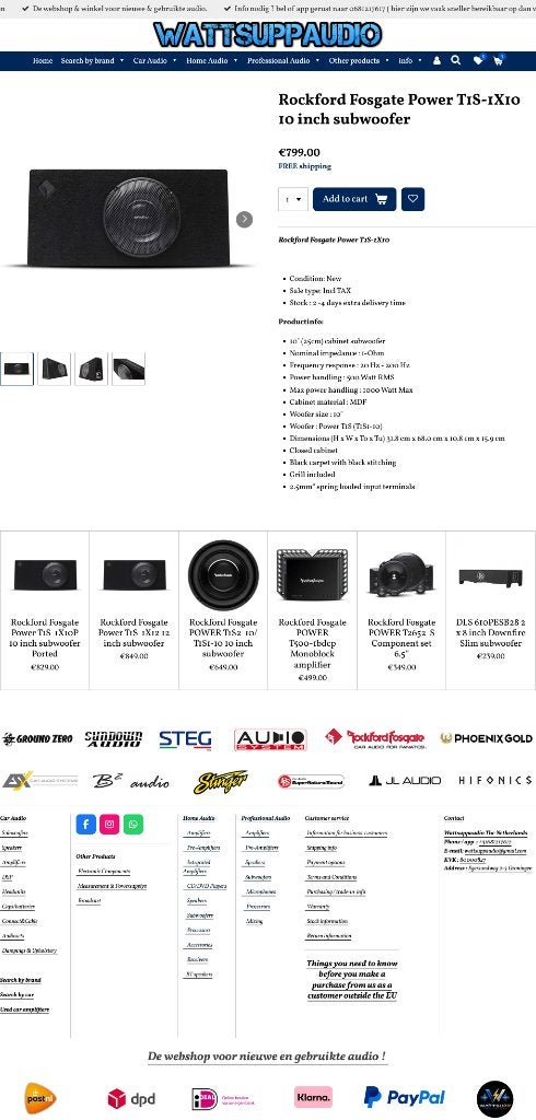 Rockford Fosgate Power T1S-1X10 10 inch subwoofer / Flat, Audio Design, Nieuw, Am Breilingsweg 3, 76709 Kronau, Duitsland, Ophalen of Verzenden