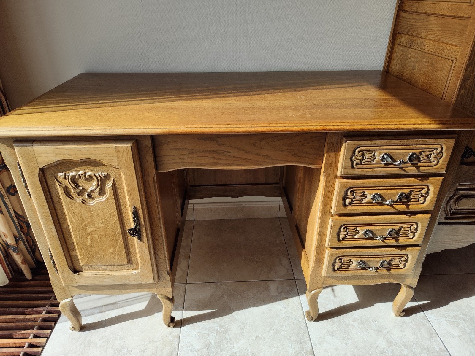 Antiek Eiken Bureau met Ladeblok en Kastje, Ophalen