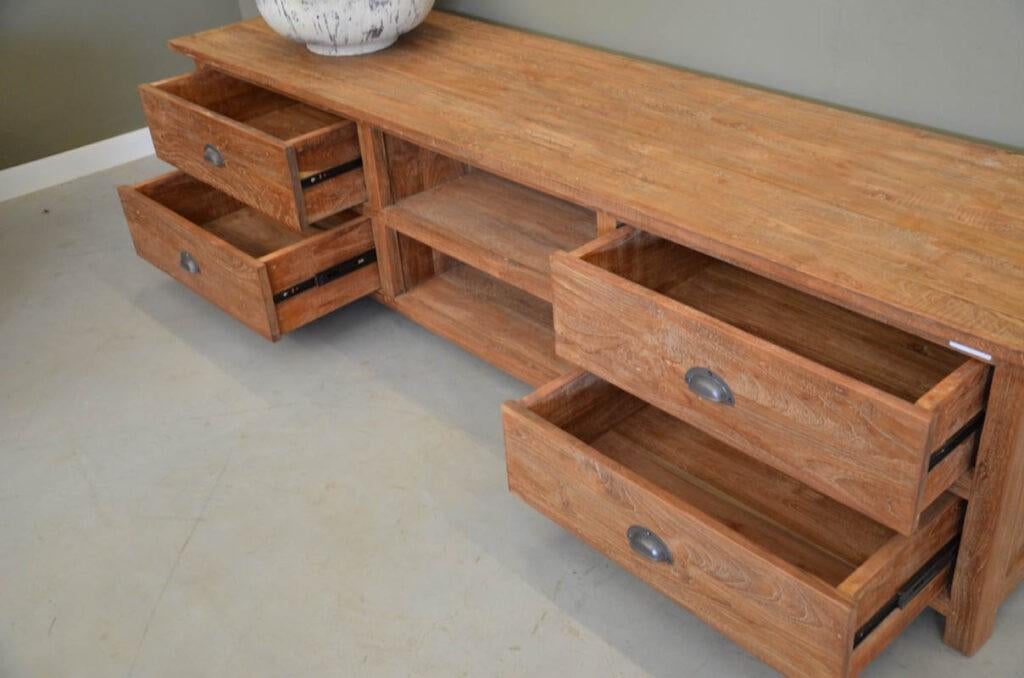 Teak tv-meubel 200 cm, Verzenden, Nieuw, Hout