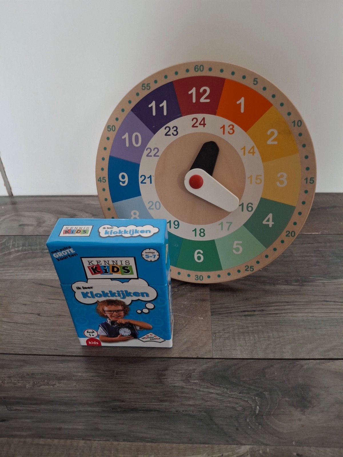 Houten leerklok en Kennis Kids Klokkijken spel, Ophalen, Gebruikt, Rekenen