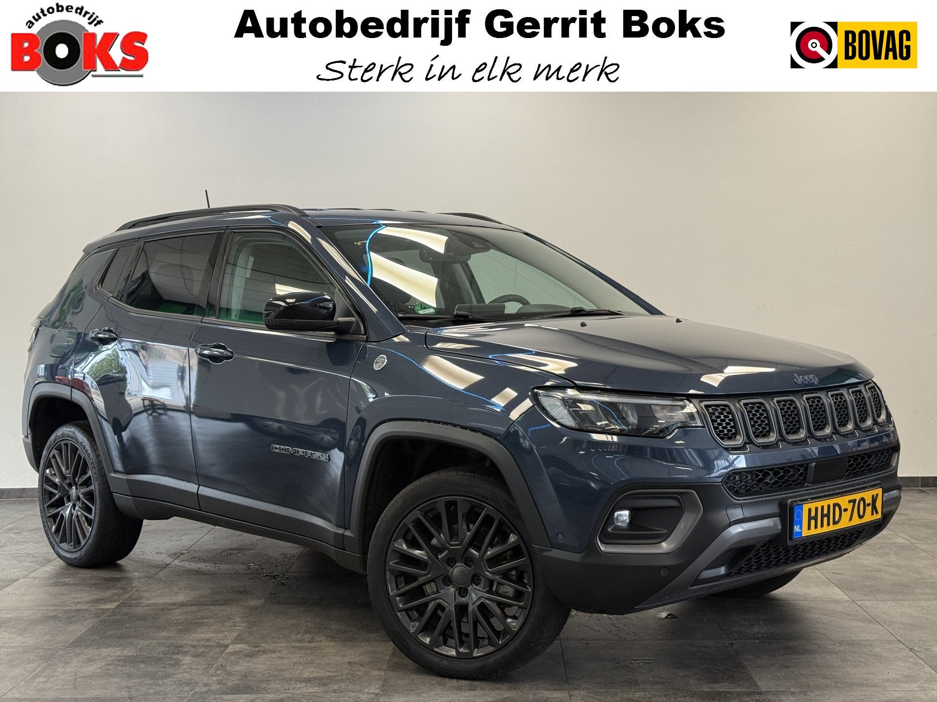 Jeep Compass 4xe 240 Plug-in Hybrid Electric Trailhawk Leder, Auto's, Automaat, 12 maanden, 4 cilinders, Blauw