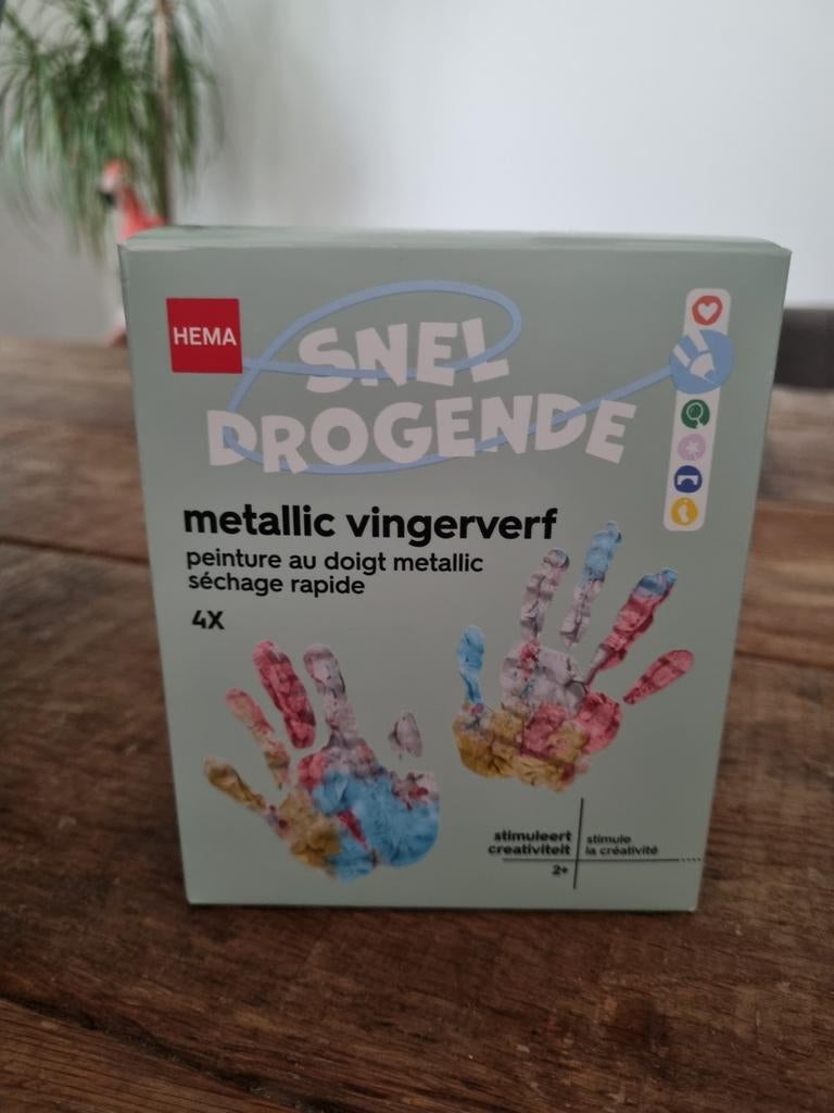 HEMA Sneldrogende Metallic Vingerverf 4x, Hobby en Vrije tijd, Ophalen, Nieuw