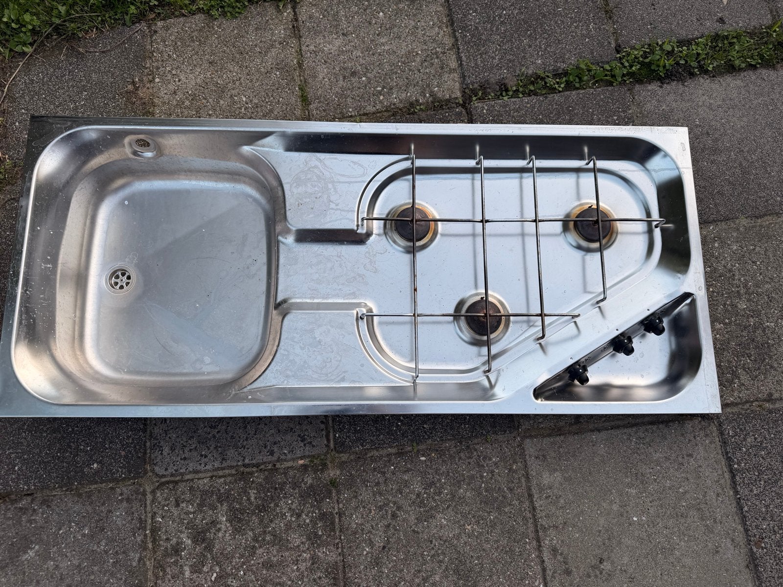 RVS keukenblad met afwasbak en gasfornuis voor camper/carava, Ophalen, Zo goed als nieuw