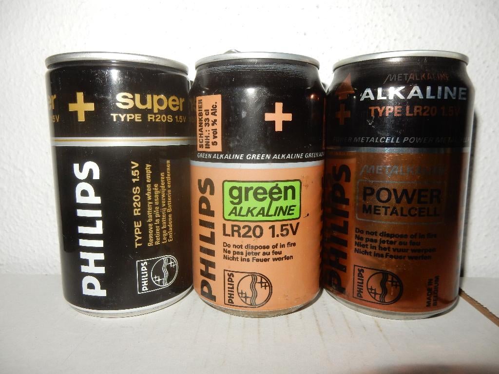 3 PHILIPS Batterij BAVARIA Bier blikjes (33cl) Leeg !!, Ophalen of Verzenden, Overige typen, Overige merken