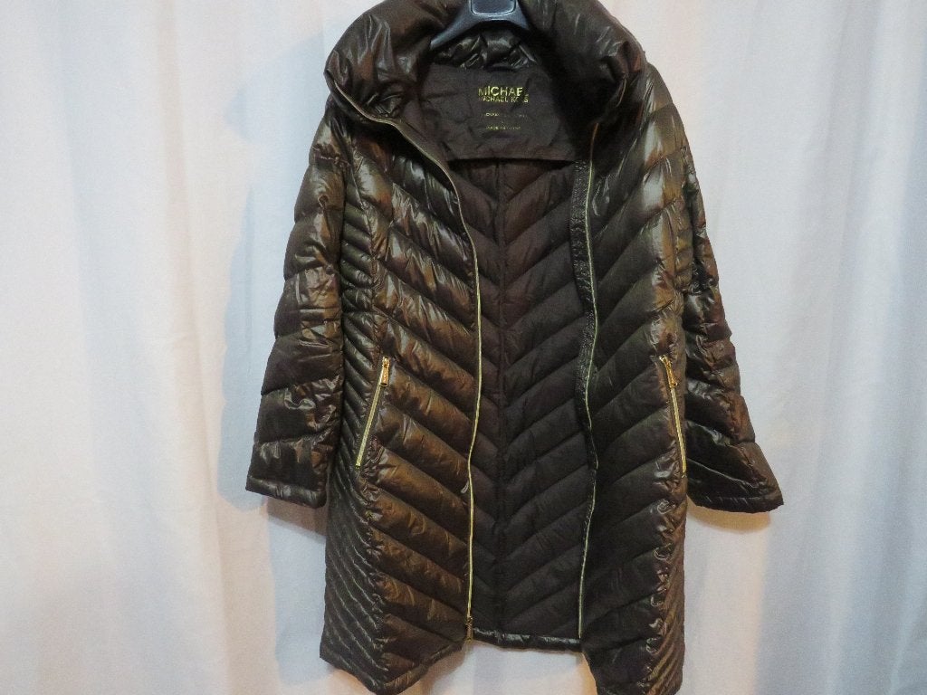 Brons echte dons/ veren jas 92,5 cm lang mt L Michael Kors, Maat 38/40 (M), Overige kleuren, Micahel kors, Ophalen of Verzenden
