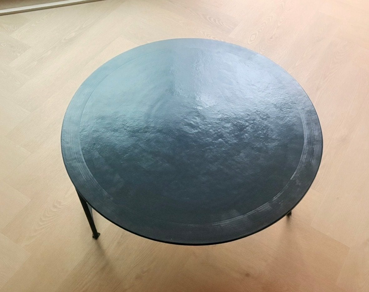 Ronde salontafel met metalen onderstel, Ophalen, Gebruikt, Rond, 50 tot 100 cm