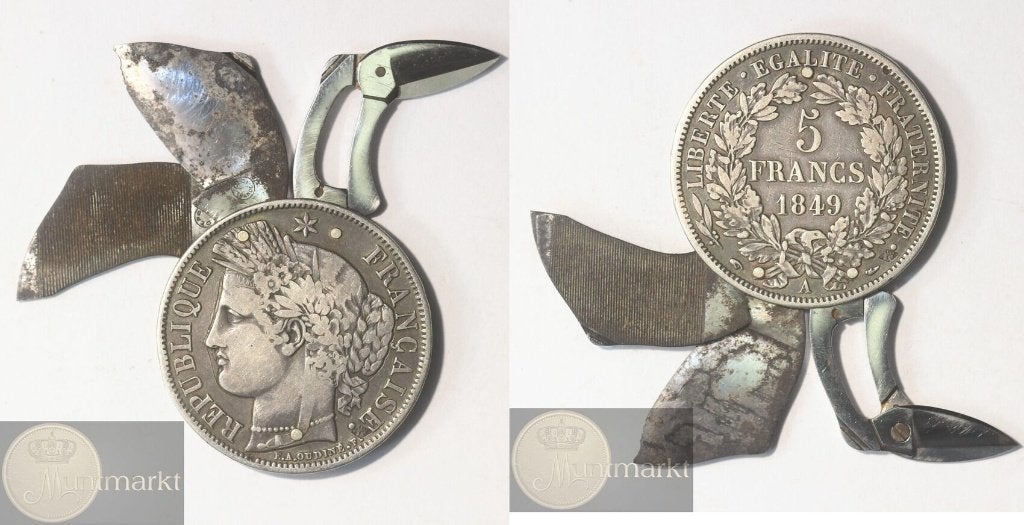 Frankrijk - Historiepenning z.j. '5 Frank 1849 A - Parijs', Ophalen of Verzenden, Zilver, Buitenland