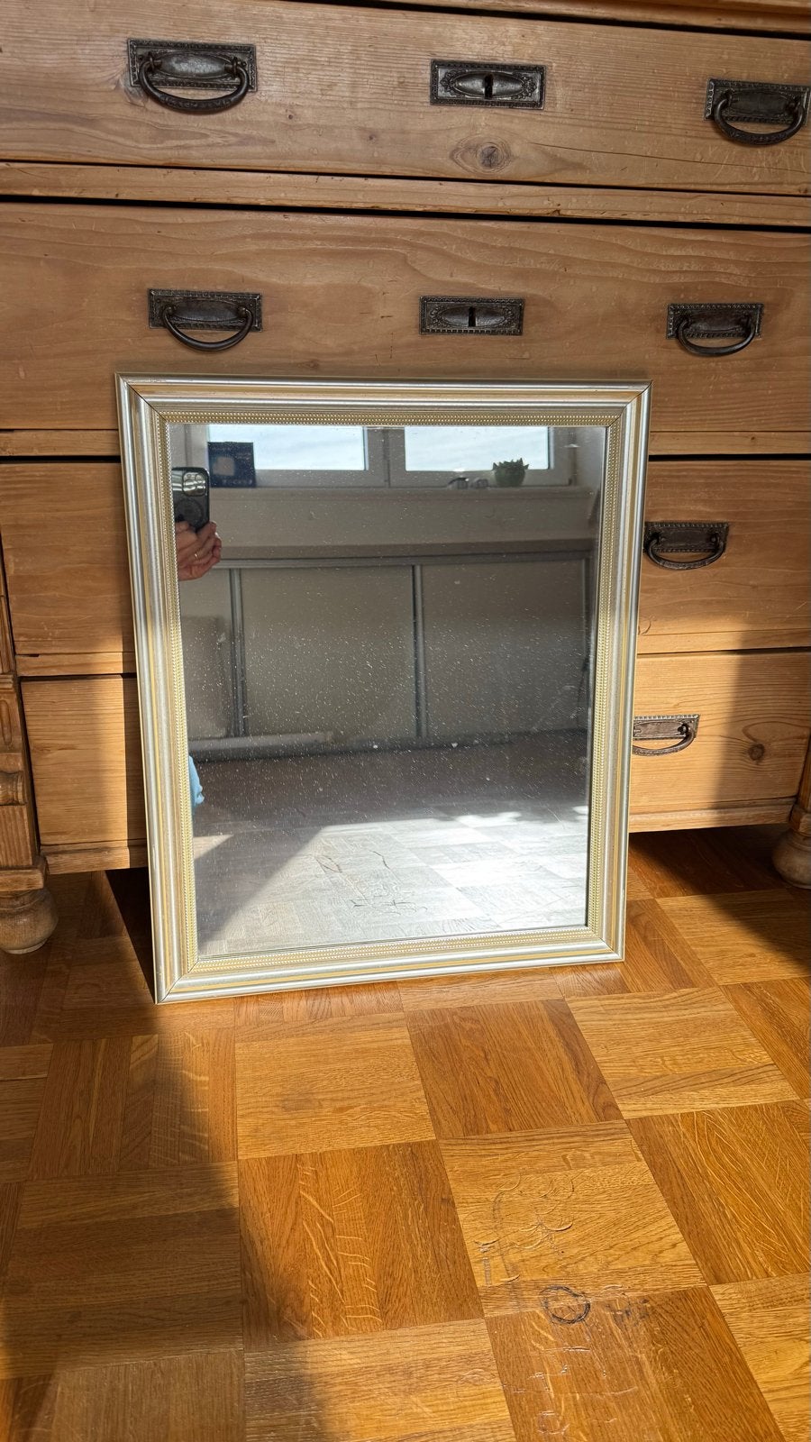 Spiegel met zilverkleurige lijst, Ophalen, Rechthoekig, 50 tot 100 cm, Minder dan 100 cm