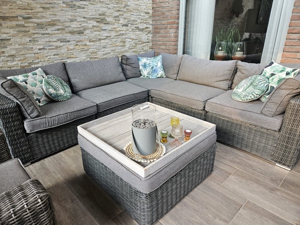 Tuinbank hoekbank + stoel en tafel wicker, Ophalen of Verzenden, Gebruikt, Wicker, Bank
