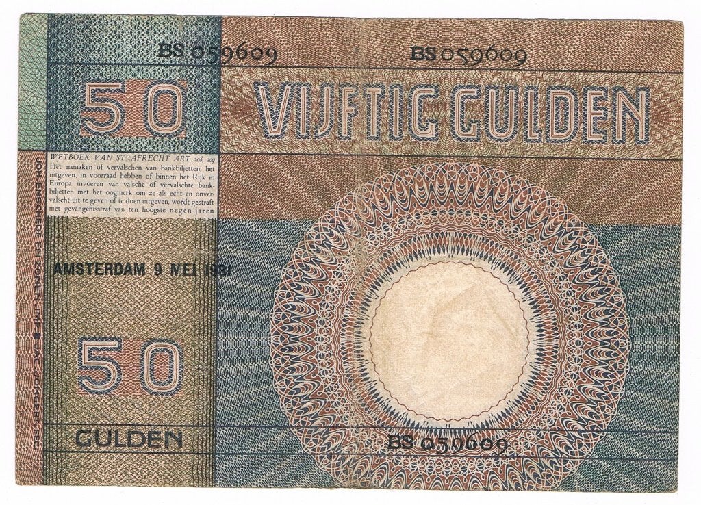 50 gulden 9 mei 1931 Minerva, Verzenden, 50 gulden, Los biljet