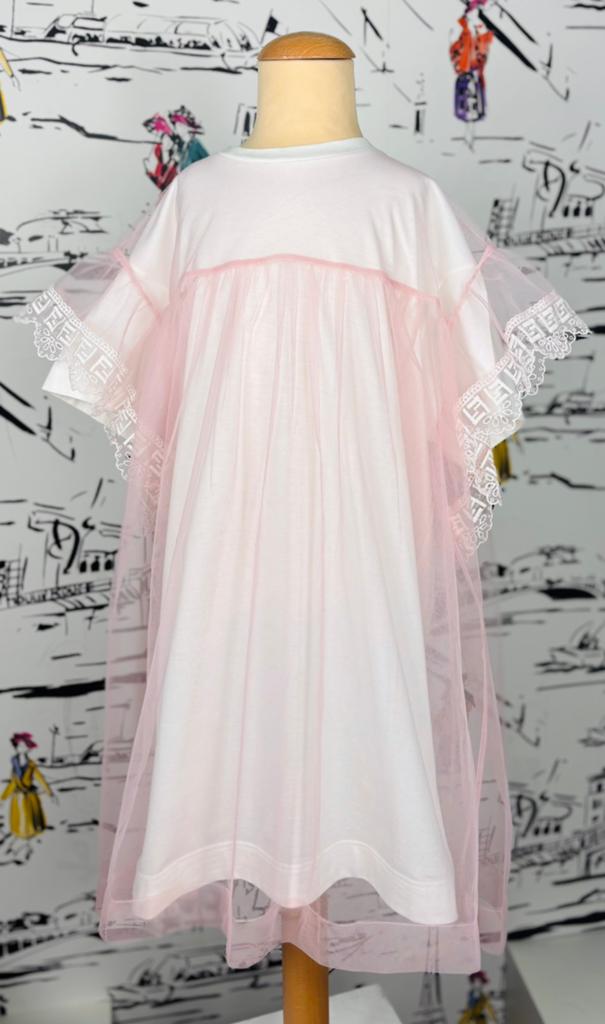 Fendi roze tule jurk met FF mouwtjes maat 8 NIEUW (820 euro), Customercare@fendi.com, Fendi EU, Nieuw, Jurk of Rok