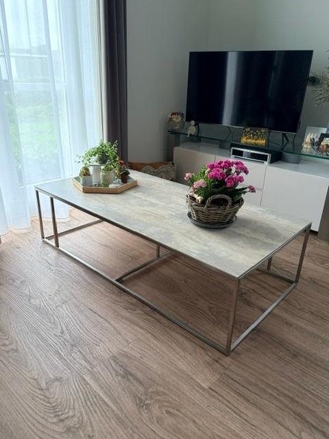 Moderne salontafel keramiek blad marmer look, z.g.a.n., Ophalen, 100 tot 150 cm, Overige materialen, 50 tot 100 cm