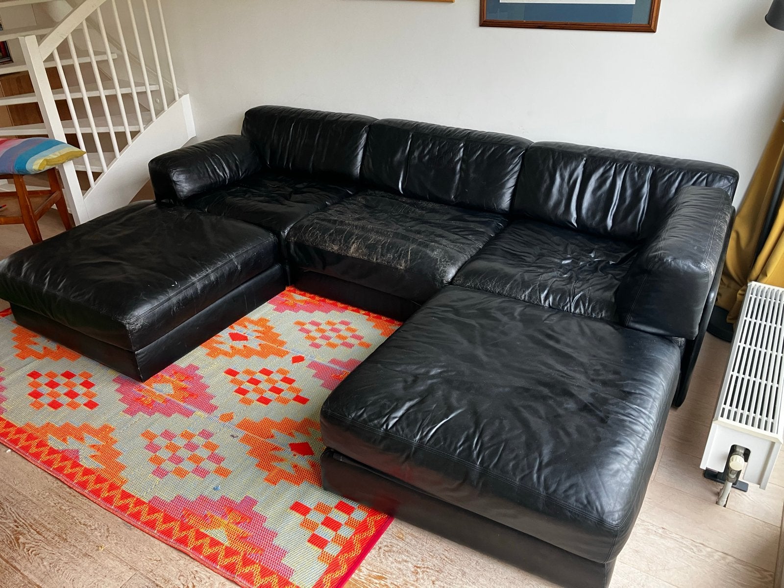 De Sede DS-76 Zwarte leren bank, Ophalen, 250 tot 300 cm, Gebruikt, 100 tot 125 cm