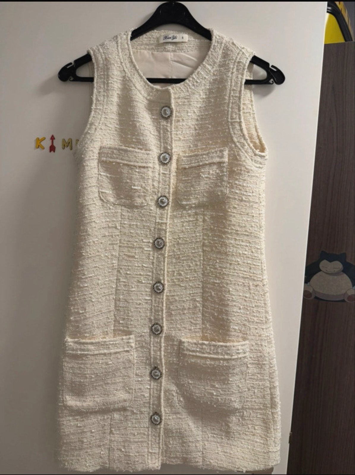 Crèmekleurige Tweed Jurk met Knopen - Maat S, Kleding | Dames, Jurken, Beige, Ophalen of Verzenden, Zo goed als nieuw, Maat 36 (S)