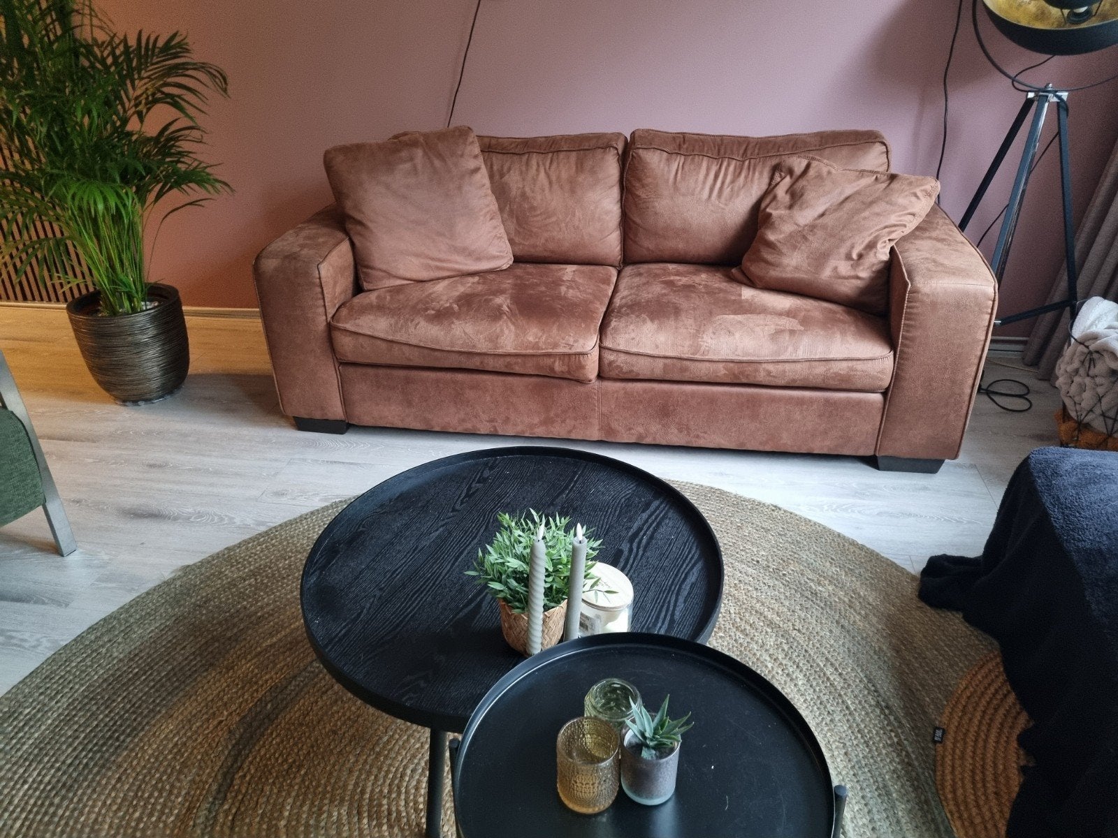 Cognac 3-zits bank, Huis en Inrichting, Ophalen, Zo goed als nieuw
