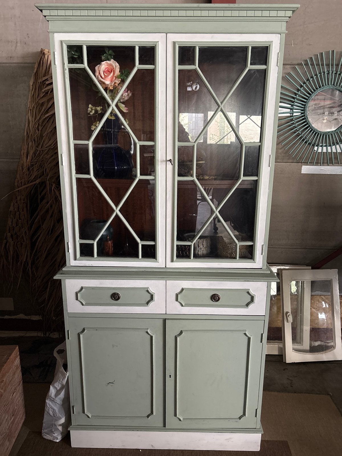 Vintage Vitrinekast - Groen & Wit, Ophalen