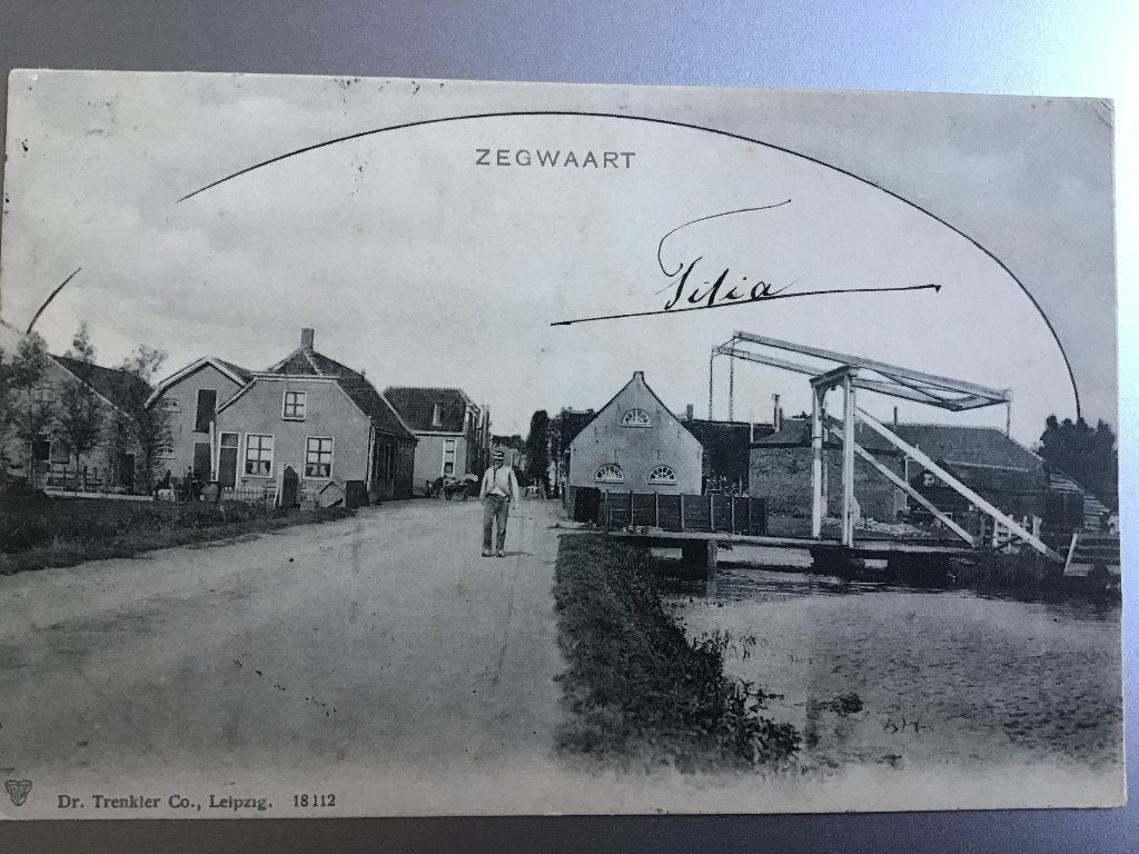 Oude kaart Zoetermeer Zegwaart met ophaalbrug en huizen1902, Ophalen of Verzenden, Voor 1920, Gelopen, Zuid-Holland