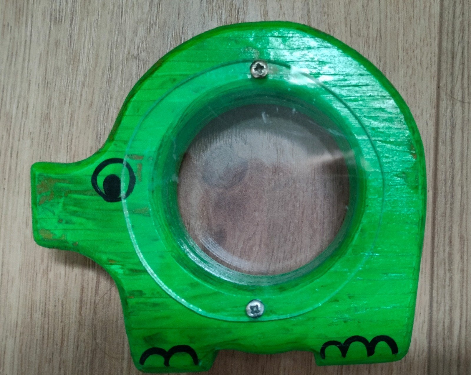 Groene houten spaarpot in de vorm van een krokodil, Verzamelen, Spaarpotten, Ophalen, Gebruikt, Hout, Dier