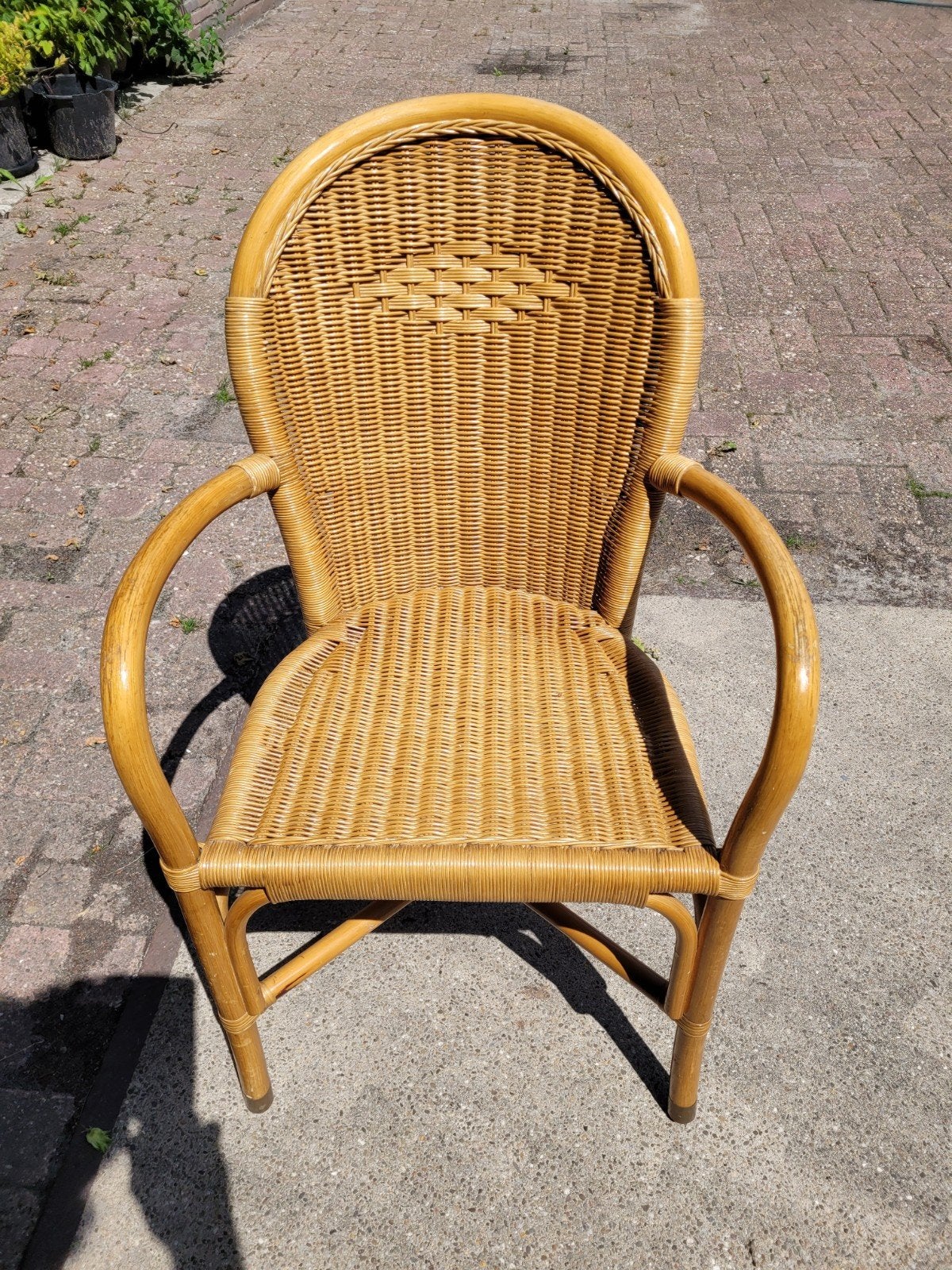Rotan eethoekstoel met vlechtwerk, Gebruikt, Bruin, Riet of Rotan, Eén